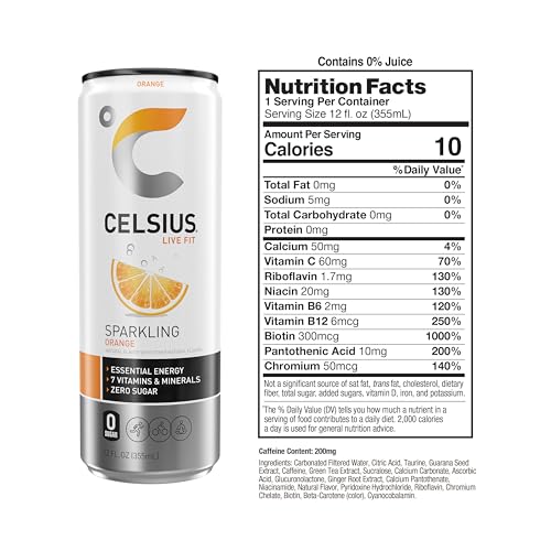 CELSIUS Sparkling Orange, Functional Essential Energy Drink 12 Fl Oz (Pack of 12)