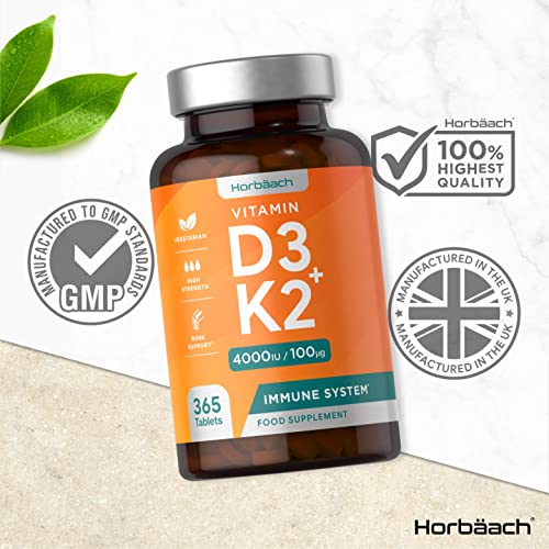 Vitamin D3 K2 High Strength Tablets | 365 Count | Vitamin D3 4000iu and Vitamin K2 MK7