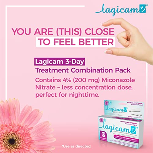 Lagicam Vaginal Yeast Infection, Antifungal 3 Day Miconazole Nitrate Treatment Cream, Relief for Itching