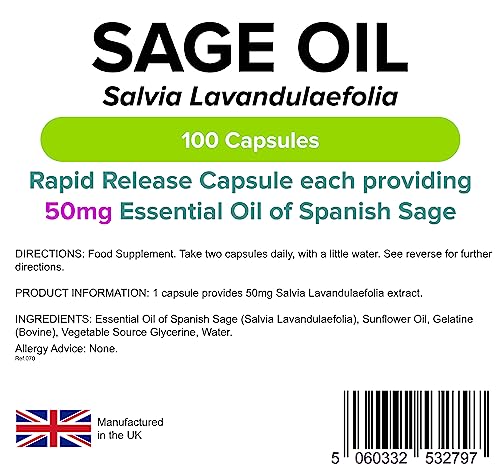 Essential Oil of Sage 100 Caps, Hot Flushes, Menopause