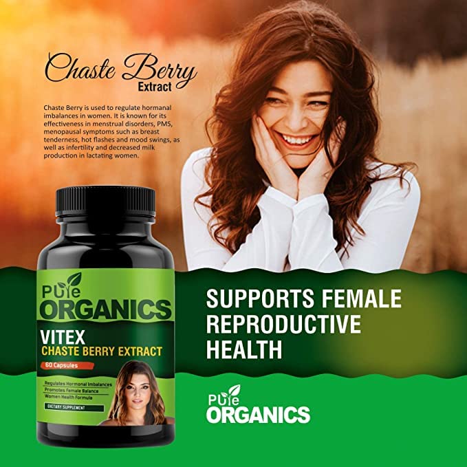 Organic Vitex Chasteberry Extract, Helps Sooth Symptoms of PMS and Menopause, 60 Capsules