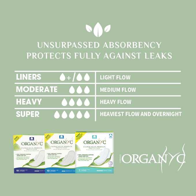 Organyc New and Improved 100% Certified Organic Cotton Overnight Feminine Pads
