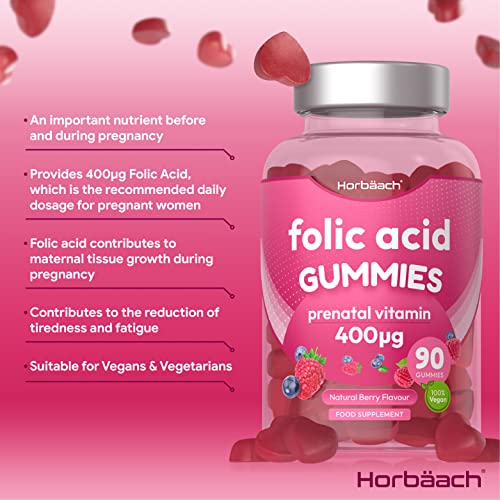 Folic Acid Gummies 400 mcg | 90 Count | Natural Berry Flavour | High Strength Prenatal