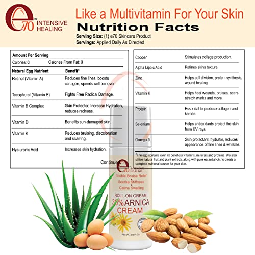 e70 Arnica Cream & Roll-On for Visible Bruise Relief, soothes Stiffness, Calms Swelling Formula