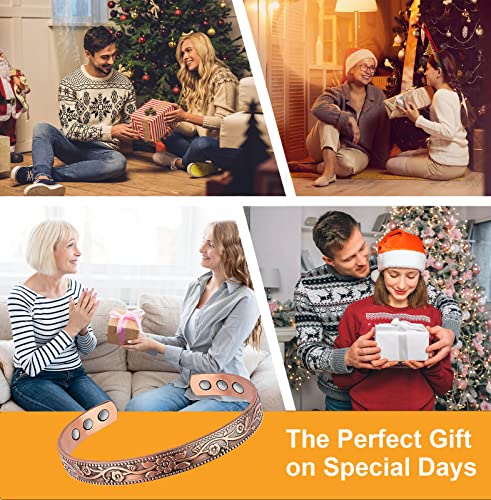 UtenoTureH Magnetic Copper Bracelet for Women for Arthritis, 6.5'' Adjustable Solid Copper Bracelet