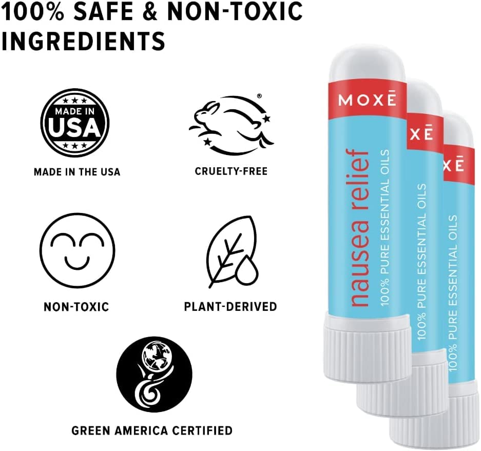 MOXE Nausea Nasal Inhaler Sticks, All Natural Essential Oil Blend, Ginger, Cardamom, Peppermint