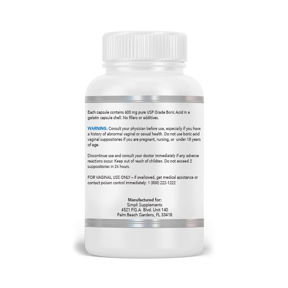 Simpli Supplements 60 Boric Acid Suppositories - Modern Support & Ancient Remedy - Scientifically
