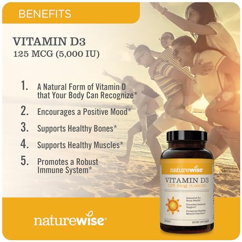 NatureWise Vitamin D3 5000iu (125 mcg) Healthy Muscle Function, and Immune Support