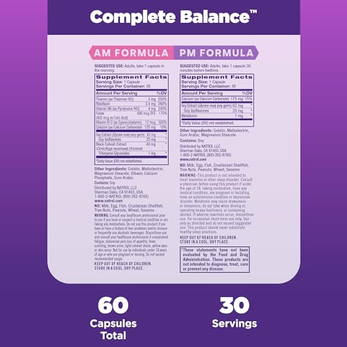 Natrol Complete Balance A.M./P.M. Capsules for Menopause Relief, Helps Relieve Hot Flashes and Night Sweats