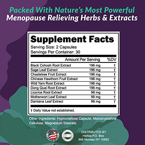 HERBIA Natural Menopause and PMS Supplement - Hormonal Balance, Estrogen-Free Herbal