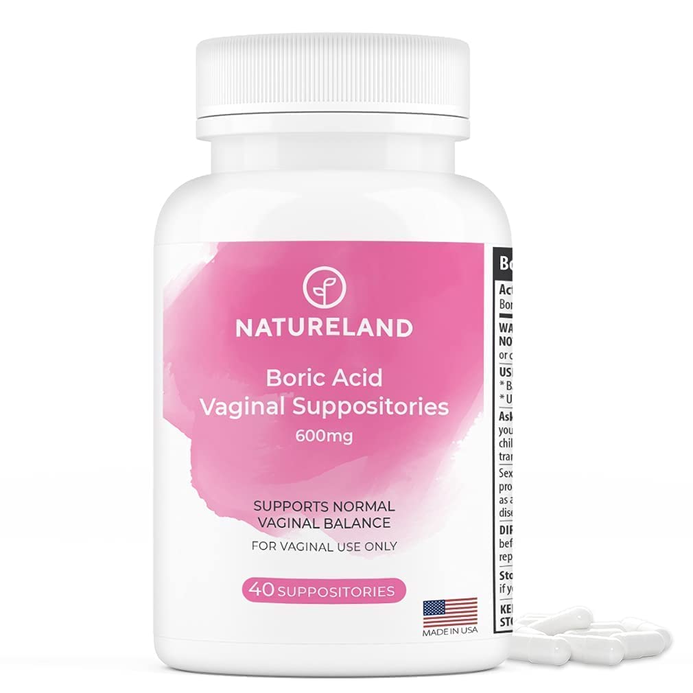 Natureland [40 Count Boric Acid Suppositories 600mg w/ [20 Pack] Vaginal Applicator - Feminine Care