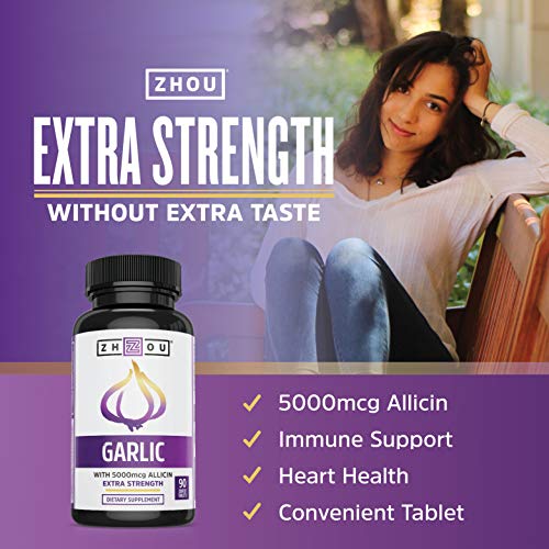 Zhou Nutrition Garlic Supplement With Allicin, Extra Strength 5000mcg Allicin Per Serving