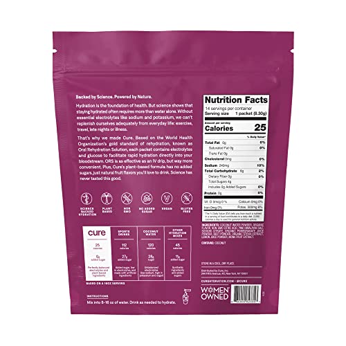 Cure Hydrating Plant Based Electrolyte Mix | FSA & HSA Eligible | Powder for Dehydration