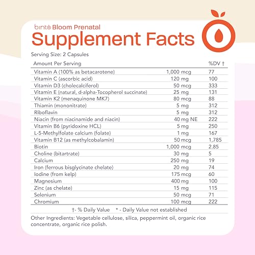 Binto Bloom Prenatal is a Comprehensive Prenatal & Postnatal Vitamin Capsules with Folate + Iron