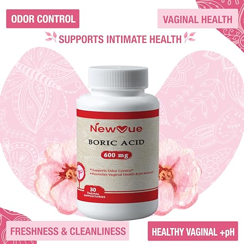 NewVue Boric Acid Vaginal Suppositories - 100% Pure Made in USA - Intimate Health Support (30 Count)