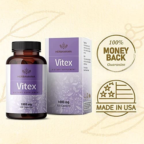 HERBAMAMA Vitex Supplement for Women - Organic Vitex Chasteberry Pills - Vegan Supplements