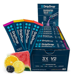 DripDrop Hydration - Electrolyte Powder Packets - Watermelon, Berry, Orange, Lemon 