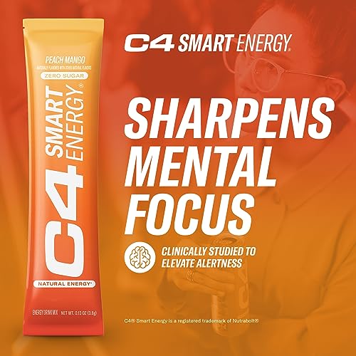 C4 Smart Energy Powder Stick Packs - Sugar Free Performance Fuel & Nootropic Brain