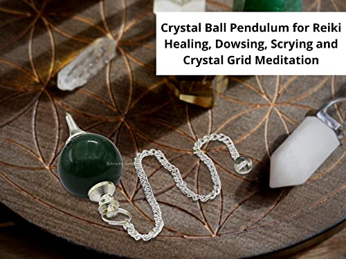 Green Aventurine Crystal Ball Pendulum for Divination - Dowsing Pendulum Necklace with Chain