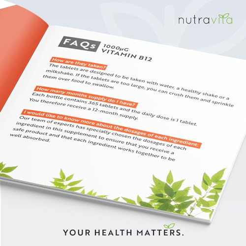 Vitamin B12 1000mcg - 365 High Strength Vegan Tablets (1 Year Supply) - Max Strength
