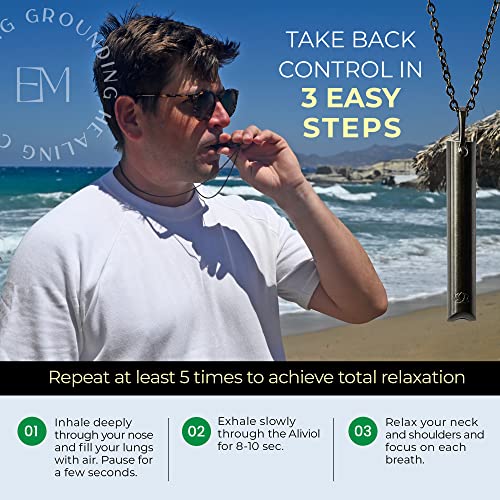 Mindful Breathing Necklace for Anxiety Stress Relief - Earth and Moon Stainless Steel Anxiety