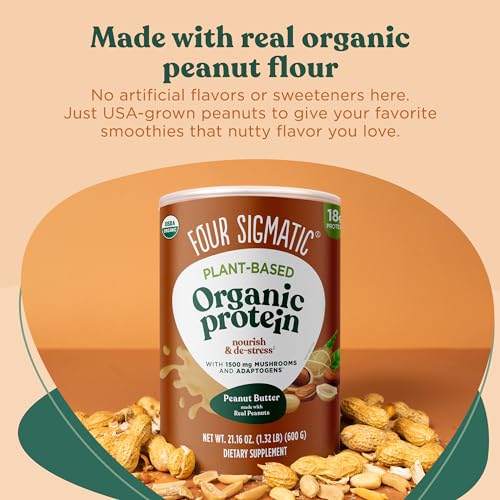 Four Sigmatic Organic Plant-Based Protein Powder Peanut Butter Protein with Lion’s Mane