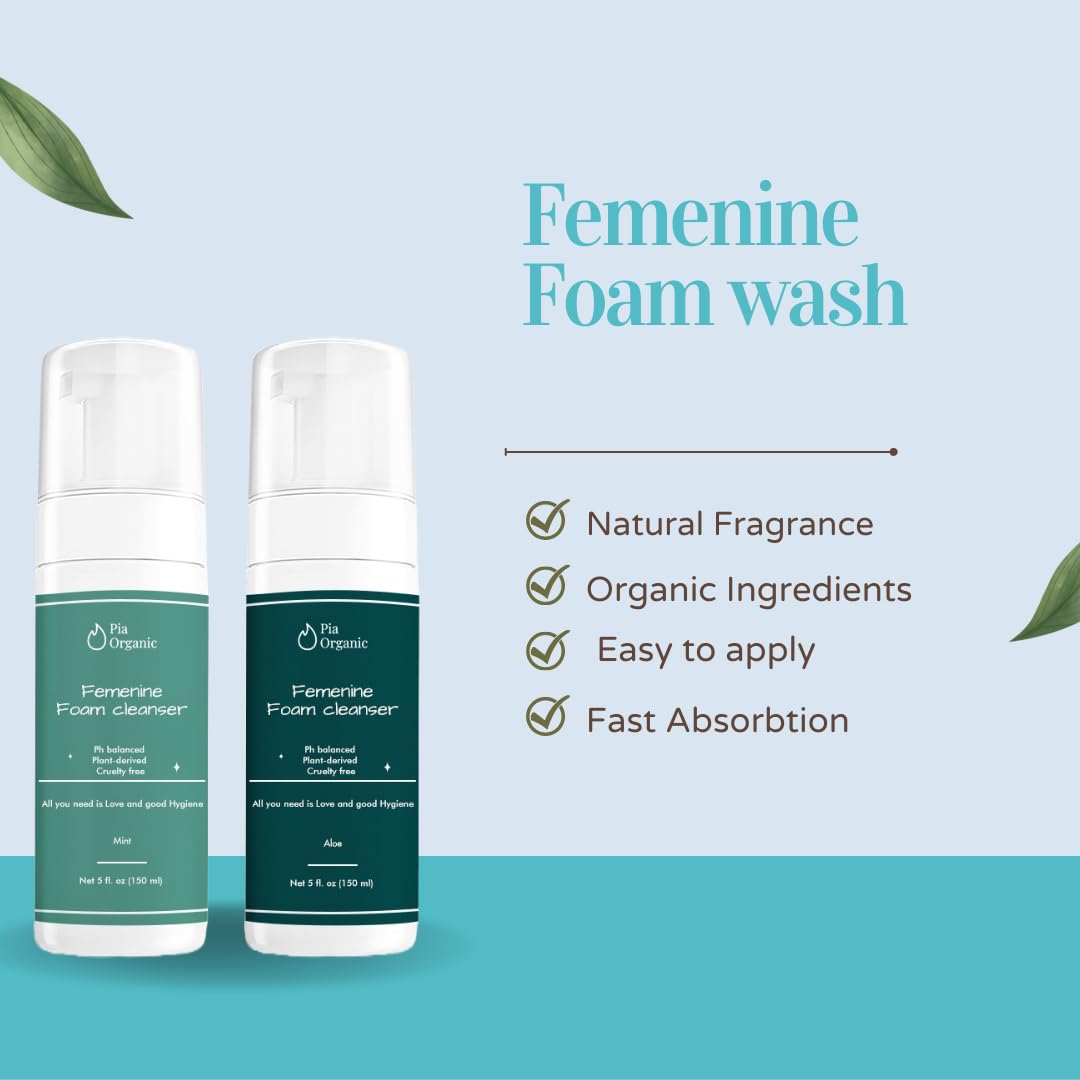 Pia Organic Mint Feminine Foam Cleanser Organic wormwood/olive leaf, Foaming PH Balance Feminine Wash