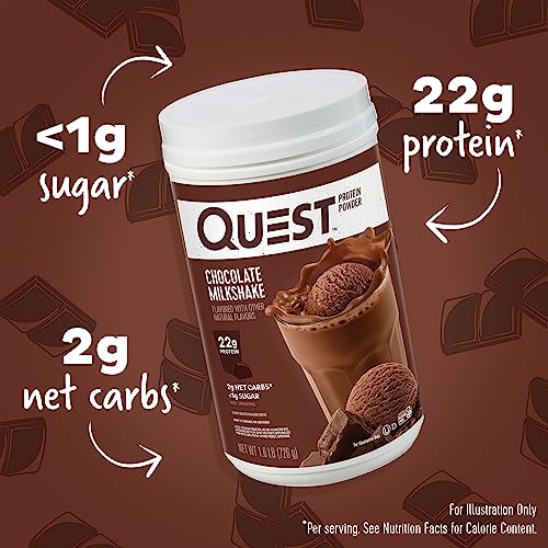 Quest Nutrition Chocolate Milkshake Protein Powder, 22g Protein, 2g Net Carbs, 1g Sugar