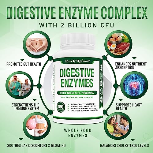 Purely Optimal Premium Digestive Enzymes Plus Prebiotics & Probiotics - for Better Digestio