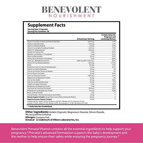 Prenatal Vitamins with DHA and Folate - Multivitamin Supplement with Iron, Calcium, Digestive Enzyme