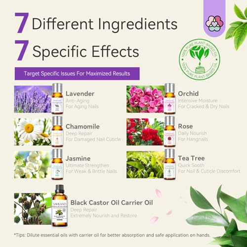 SAVILAND Essential Oils for Cuticle Nails: 100% Pure Natural Essential Oil Tea Tree Lavender Jasmine