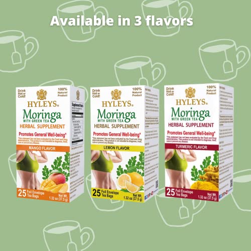 Hyleys Tea Moringa Oleifera with Mango Flavor - 50 Tea Bags (6 Pack - 300 Tea Bags total) (Miracle Tree Tea)