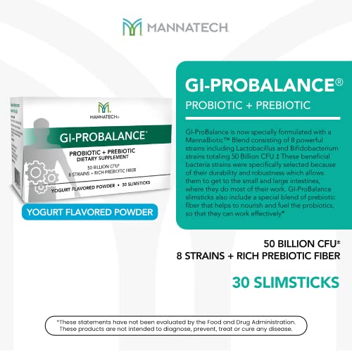 Mannatech Prebiotics and Probiotics, 30 Slimsticks, Yogurt Flavor, GI-ProBalance w/MannaBiotic Blend