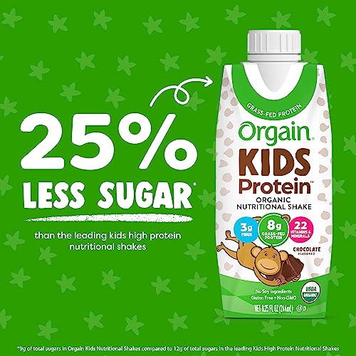 Orgain Organic Kids Nutritional Protein Shake, Chocolate - Kids Snacks with 8g Dairy