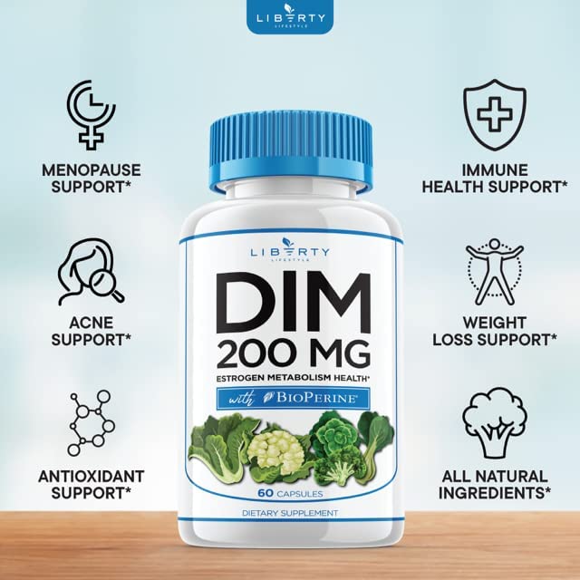Liberty Lifestyle DIM Supplement 200mg - DIM Diindolylmethane Plus BioPerine - Estrogen Balance