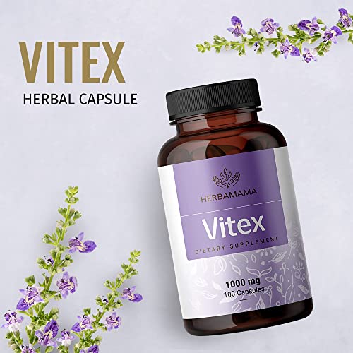 HERBAMAMA Vitex Supplement for Women - Organic Vitex Chasteberry Pills - Vegan Supplements