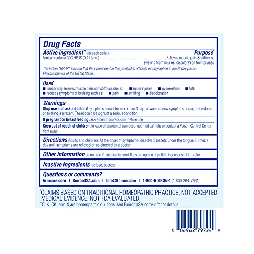 Boiron Arnica Montana 30C Homeopathic Medicine for Relief from Muscle Pain, Muscle Stiffness, Swelling