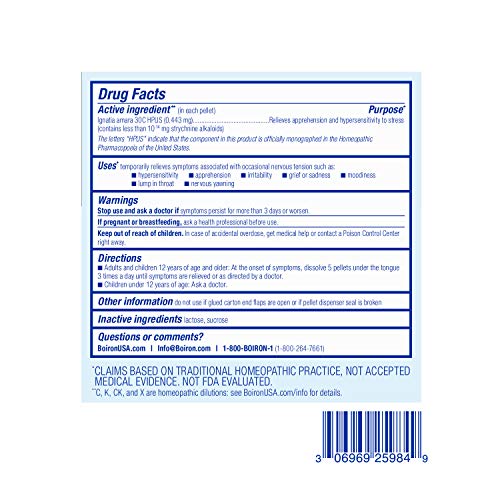 Boiron Ignatia Amara 30C Homeopathic Medicine for Relief from Emotional Stress, Hypersensitivity