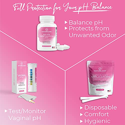 Natureland 40 Count, 600mg Boric Acid Vaginal Suppositories, Made in USA, Restore pH Balance