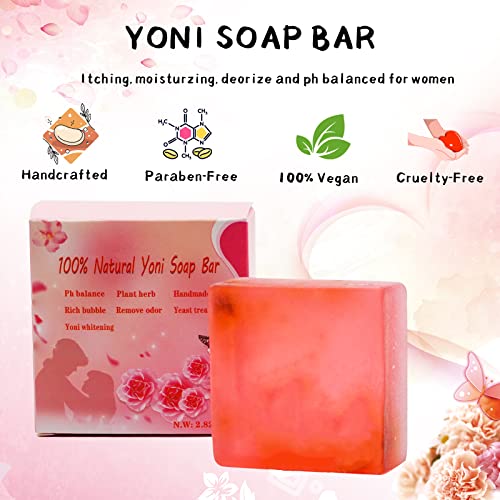 Yoni Soap Bars Vaginal Wash & Natural Yoni Oil Set Of 3, Ph Balance Eliminates Odor for Women