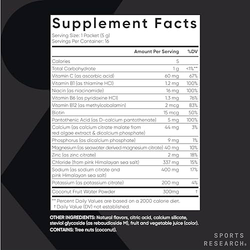 Sports Research Hydrate Electrolytes Powder Packets - Sugar-Free & Naturally Flavored