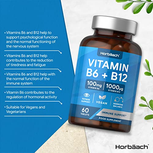 Vitamin B6 and B12 Tablets High Strength | 60 Count | with 100mg of Vitamin B6