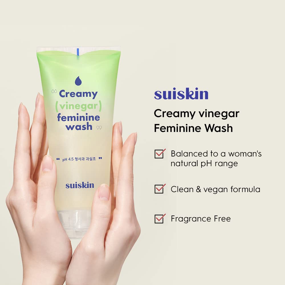 Suiskin Green Apple Vinegar Feminine Wash | Removes odor, pH balanced with Vegan Probiotics, Fragrance-free