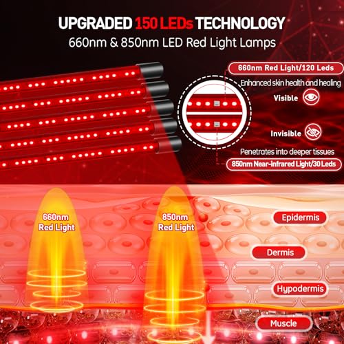 Red Light Therapy Lamp, 150 LEDs Infrared Light Therapy with Adjustable Stand - 660nm Redlight