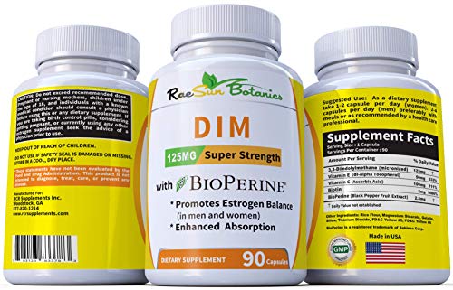 Raesun Botanics DIM Supplement 125mg - DIM Diindolylmethane Plus BioPerine 90-Day Supply