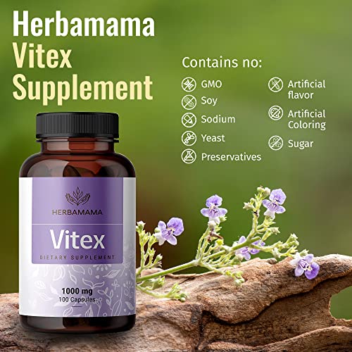 HERBAMAMA Vitex Supplement for Women - Organic Vitex Chasteberry Pills - Vegan Supplements