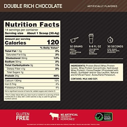 Optimum Nutrition Gold Standard 100% Whey Protein Powder, Double Rich Chocolate