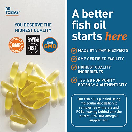 Dr. Tobias Omega 3 Fish Oil, 800 mg EPA 600 mg DHA Omega 3 Supplement for Heart