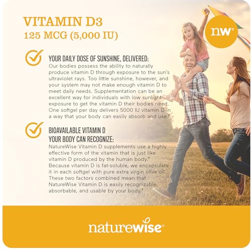NatureWise Vitamin D3 5000iu (125 mcg) Healthy Muscle Function, and Immune Support