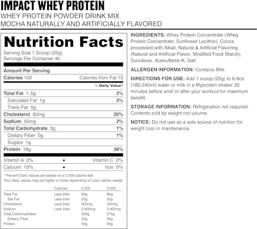 MyProtein Impact Whey Protein , Mocha Pouch, Size: 2.2lbs